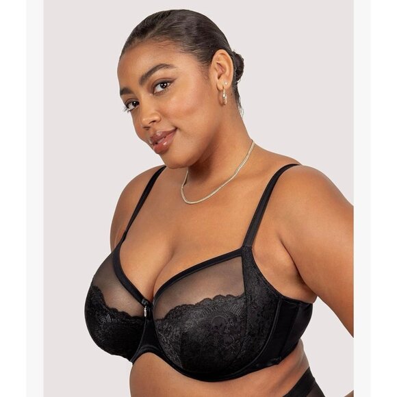 Curvy Couture 40H Bra Black Luxe Lace Underwire Unlined Full Coverage 1299 - Picture 3 of 6